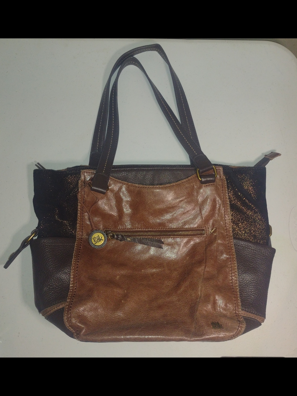 The SAK Kendra Brown Two Tone Leather Double Strap Shoulder Bag